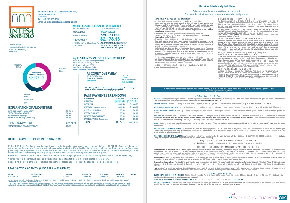 Download Romania Intesa Sanpaolo bank mortgage statement in Word and PDF formats 1 2 Photoshop template